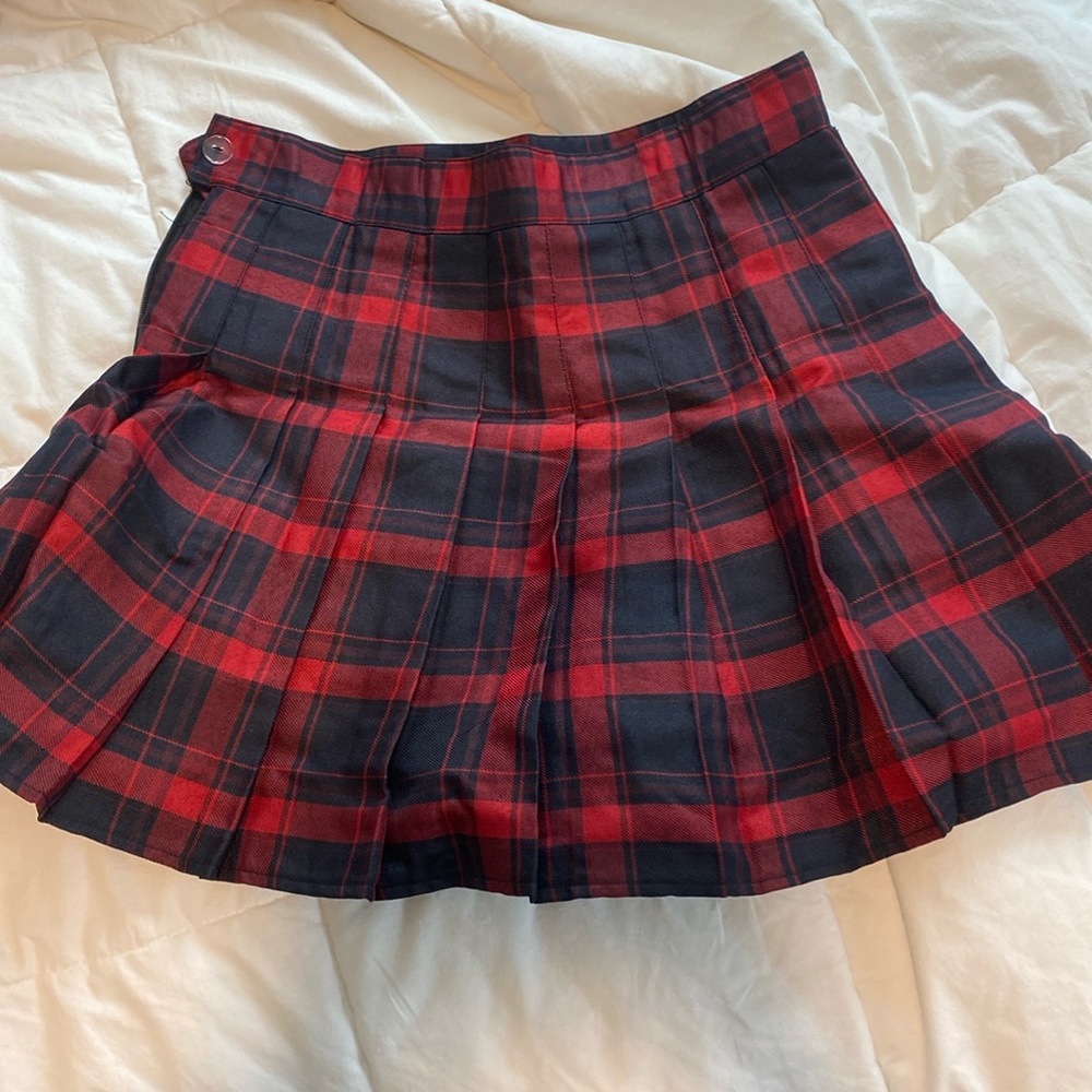 red plaid mini skirt